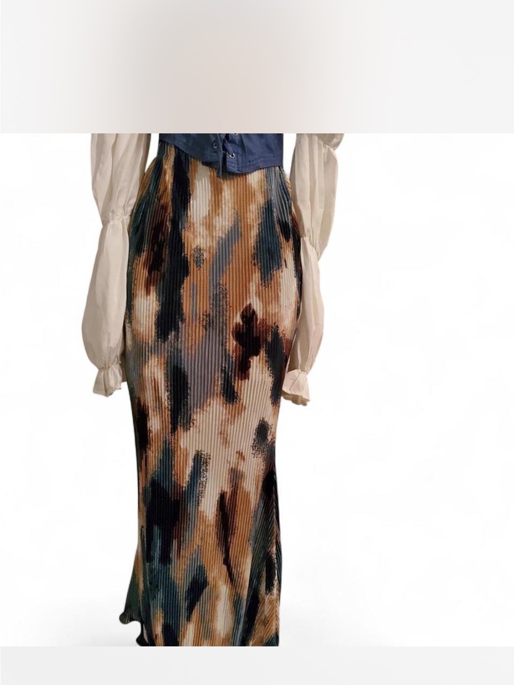 SHEIN Pleated Maxi Skirt in Brown and Black Abstract Print